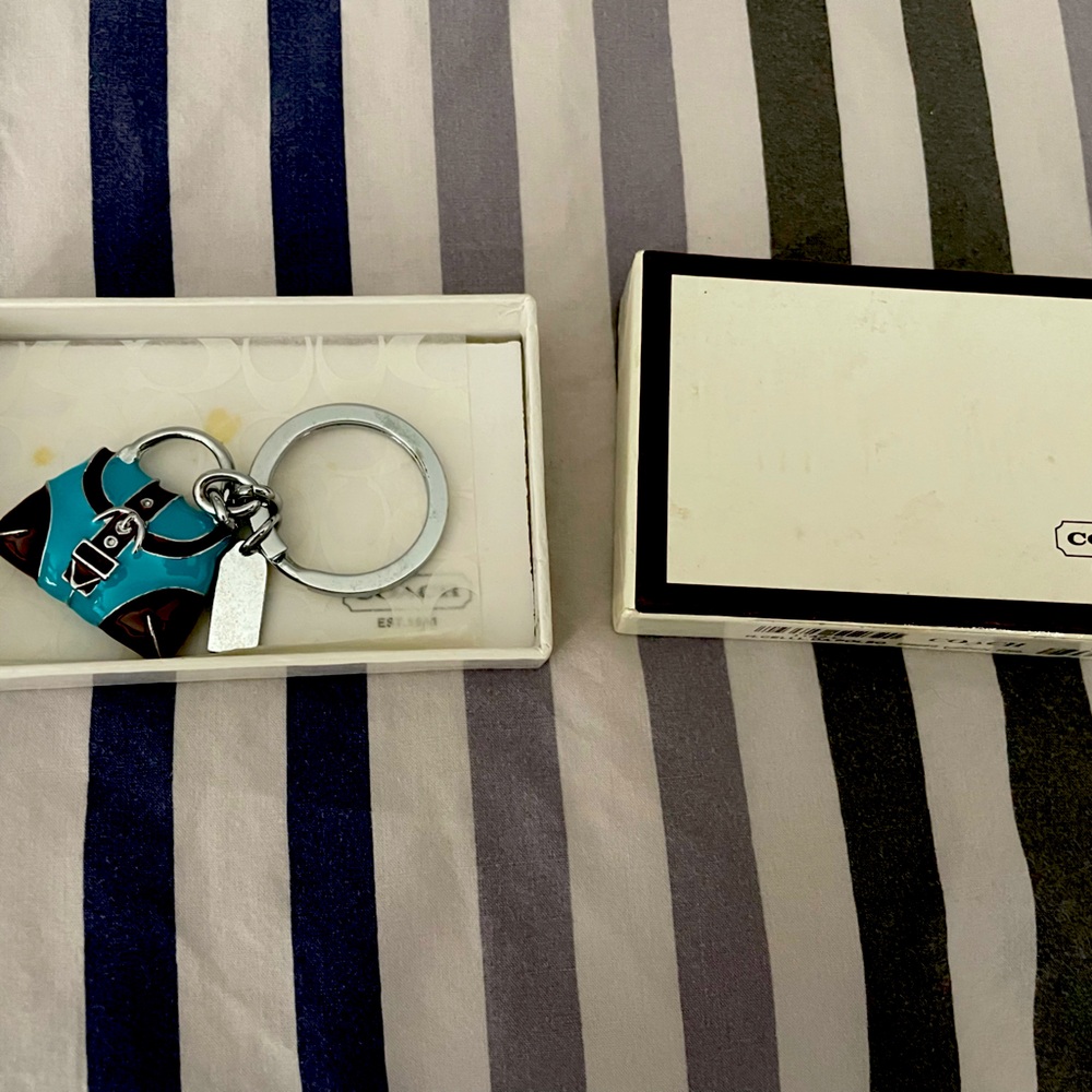 Coach Teal and Silver Keychain